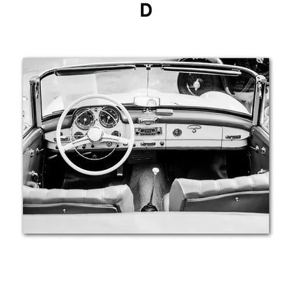 EJVS™ Vintage Europe Camera & Car Canvas Wall Art