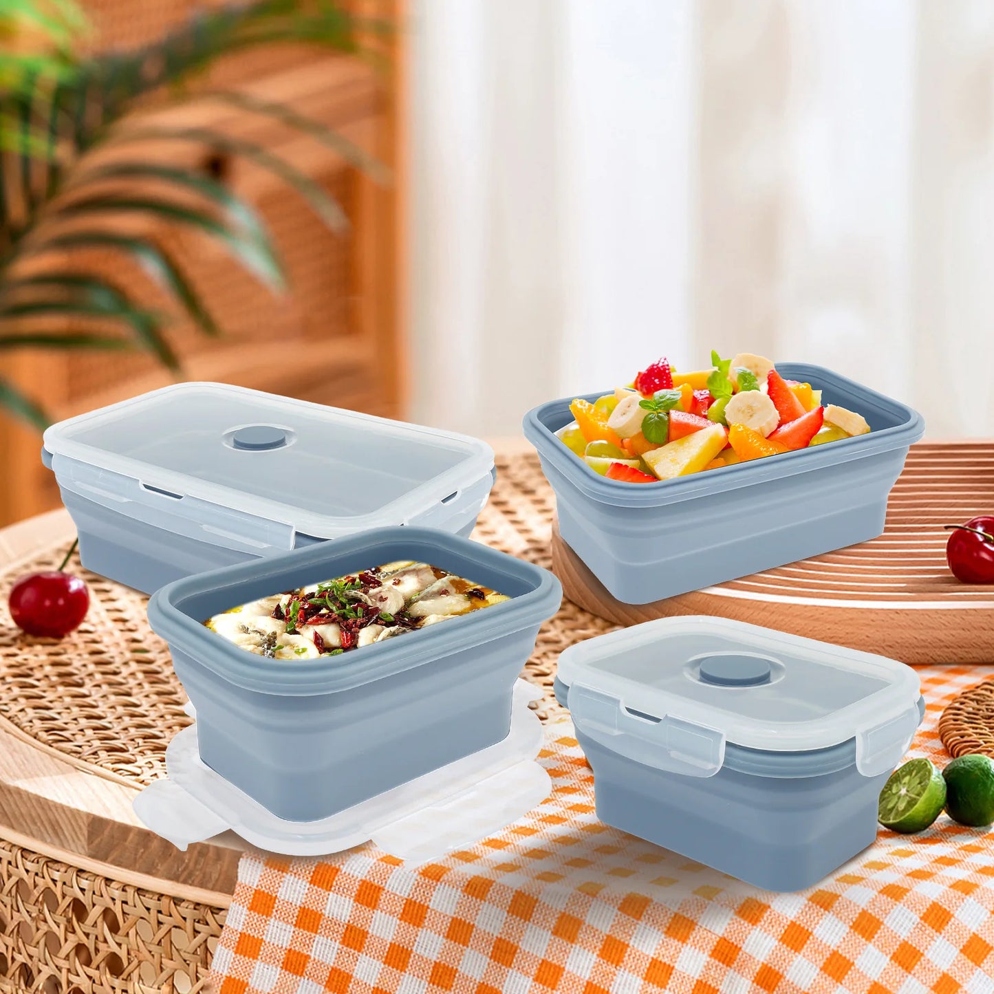 EJVS™ 4-Pack Silicone Food Storage Containers – Microwave & Temperature Resistant