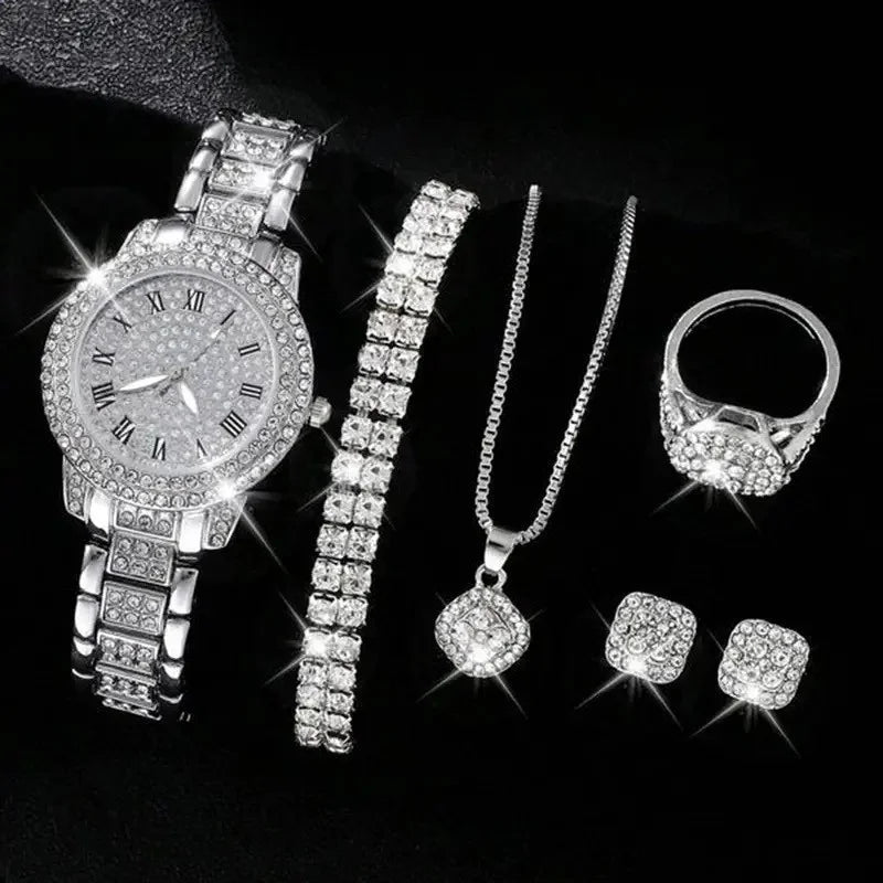 EJVS™  Full Diamond Roman Numerals Starry Charm Business Quartz Watch Set