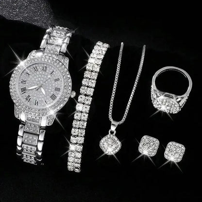 EJVS™  Full Diamond Roman Numerals Starry Charm Business Quartz Watch Set