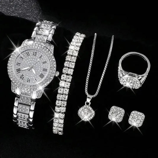 EJVS™  Full Diamond Roman Numerals Starry Charm Business Quartz Watch Set
