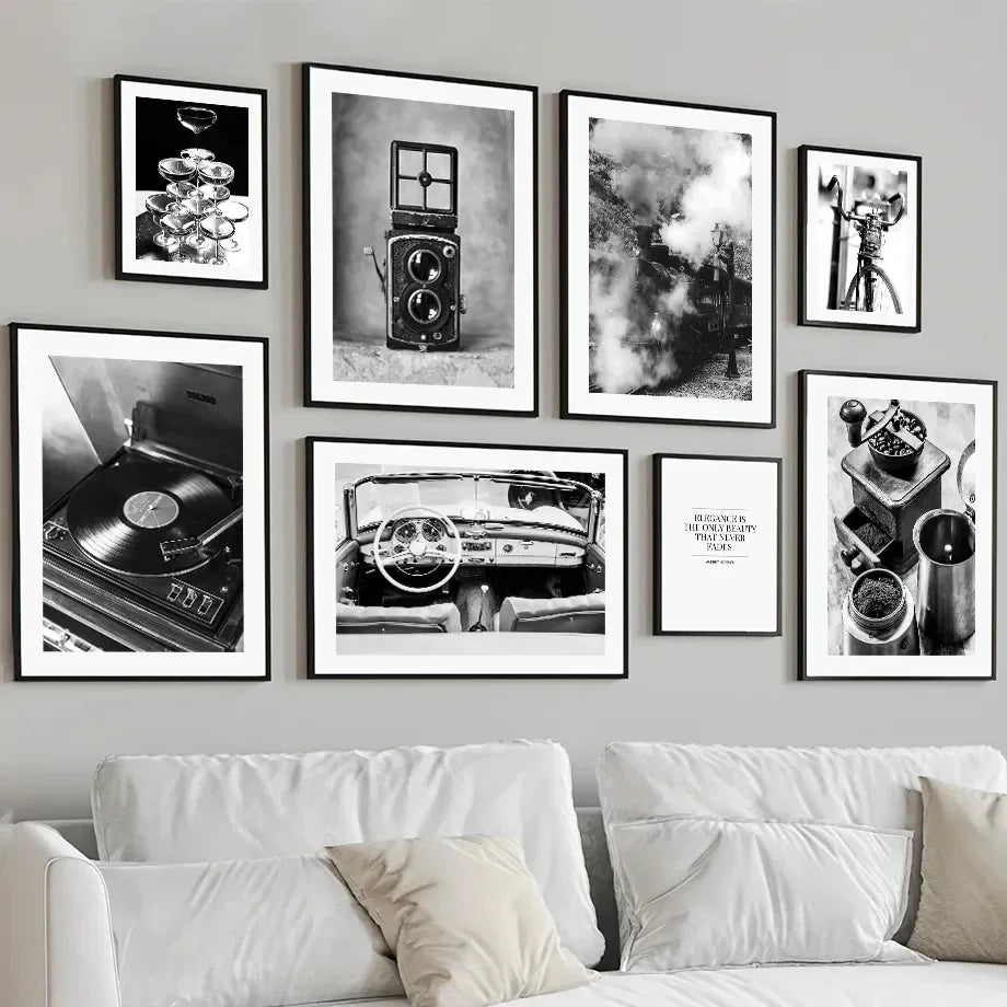 EJVS™ Vintage Europe Camera & Car Canvas Wall Art