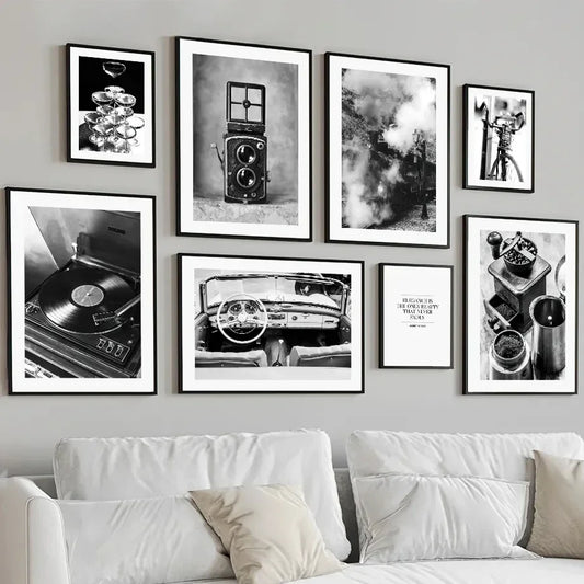 EJVS™ Vintage Europe Camera & Car Canvas Wall Art