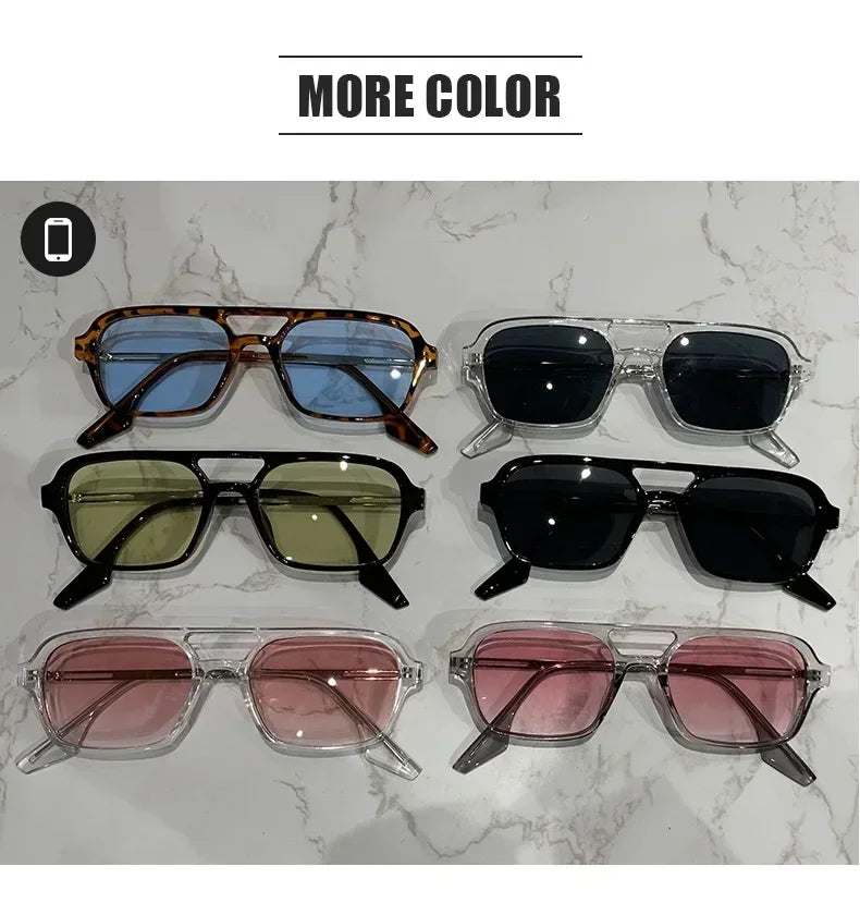 EJVS™  Fashion Vintage Square Sunglasses Woman Brand Retro Small Frame Sun Glasses Female Double Bridges Design Oculos De Sol Feminino