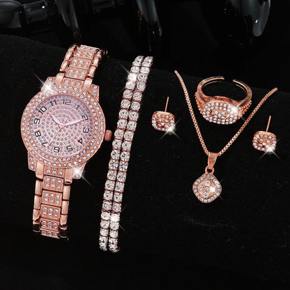 EJVS™  Full Diamond Roman Numerals Starry Charm Business Quartz Watch Set