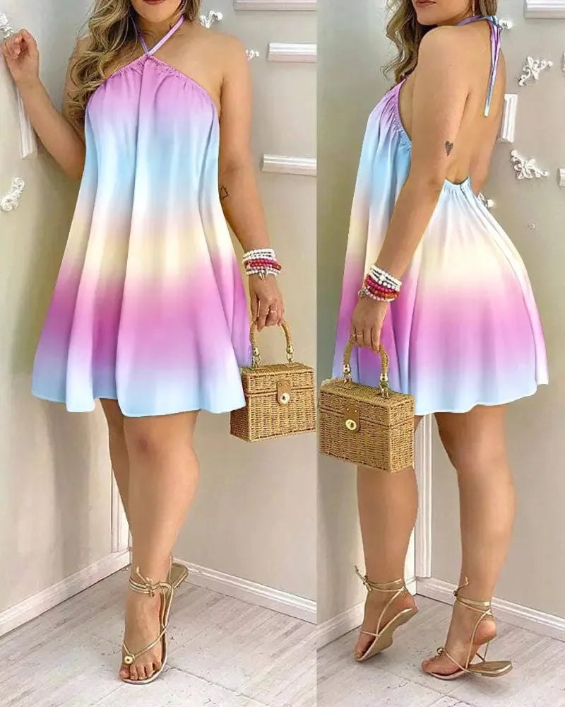 EJVS™ Tropical Print Backless Dress