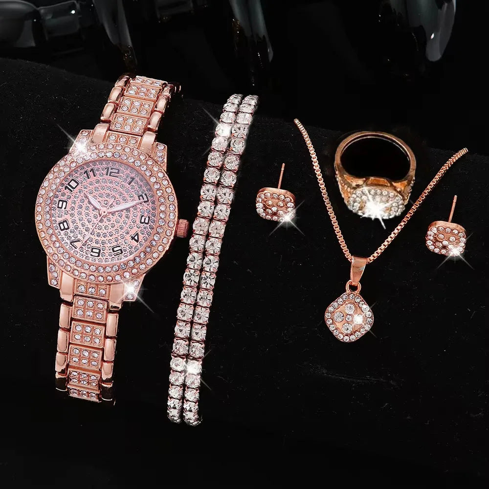 EJVS™  Full Diamond Roman Numerals Starry Charm Business Quartz Watch Set