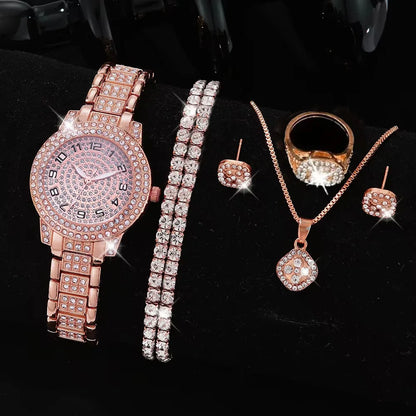 EJVS™  Full Diamond Roman Numerals Starry Charm Business Quartz Watch Set