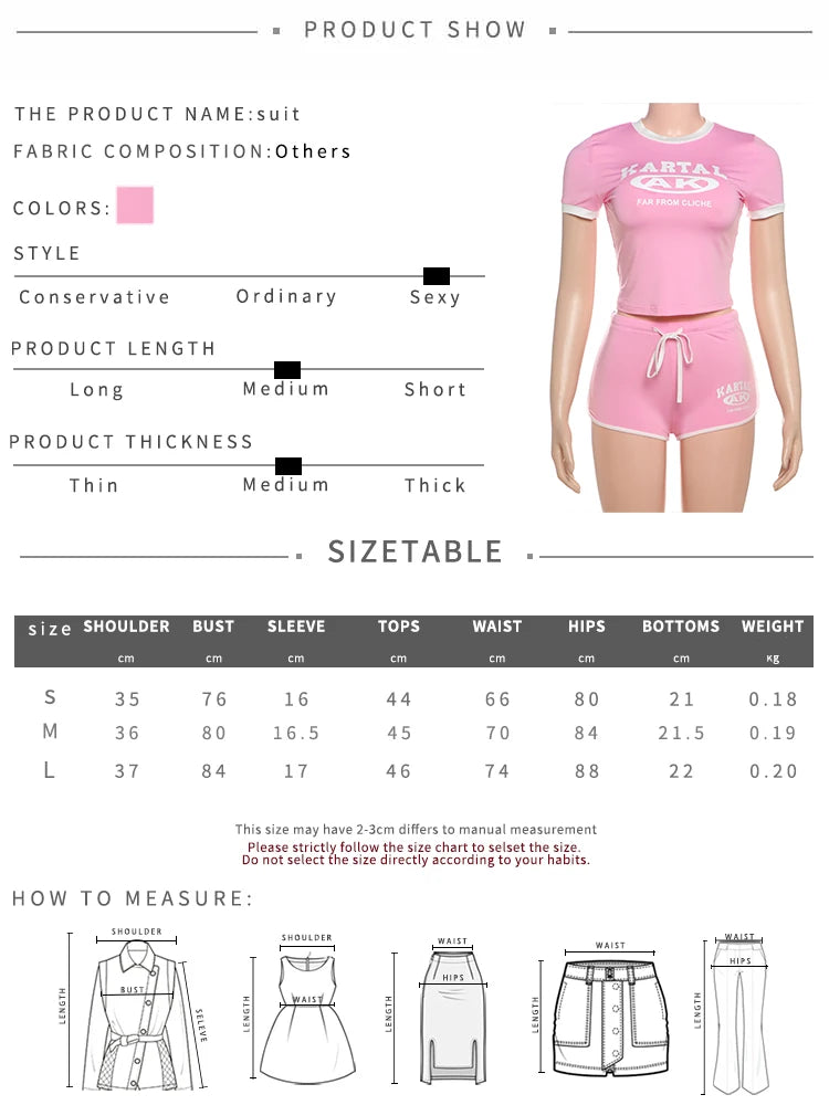 EJVS™  Nibber 2 Piece Tracksuit Letter Print Set - Shorts Sleeve Crop Tops+Biker Shorts