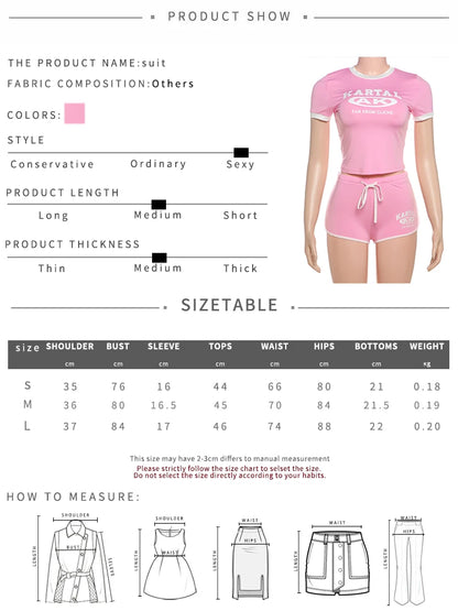 EJVS™  Nibber 2 Piece Tracksuit Letter Print Set - Shorts Sleeve Crop Tops+Biker Shorts