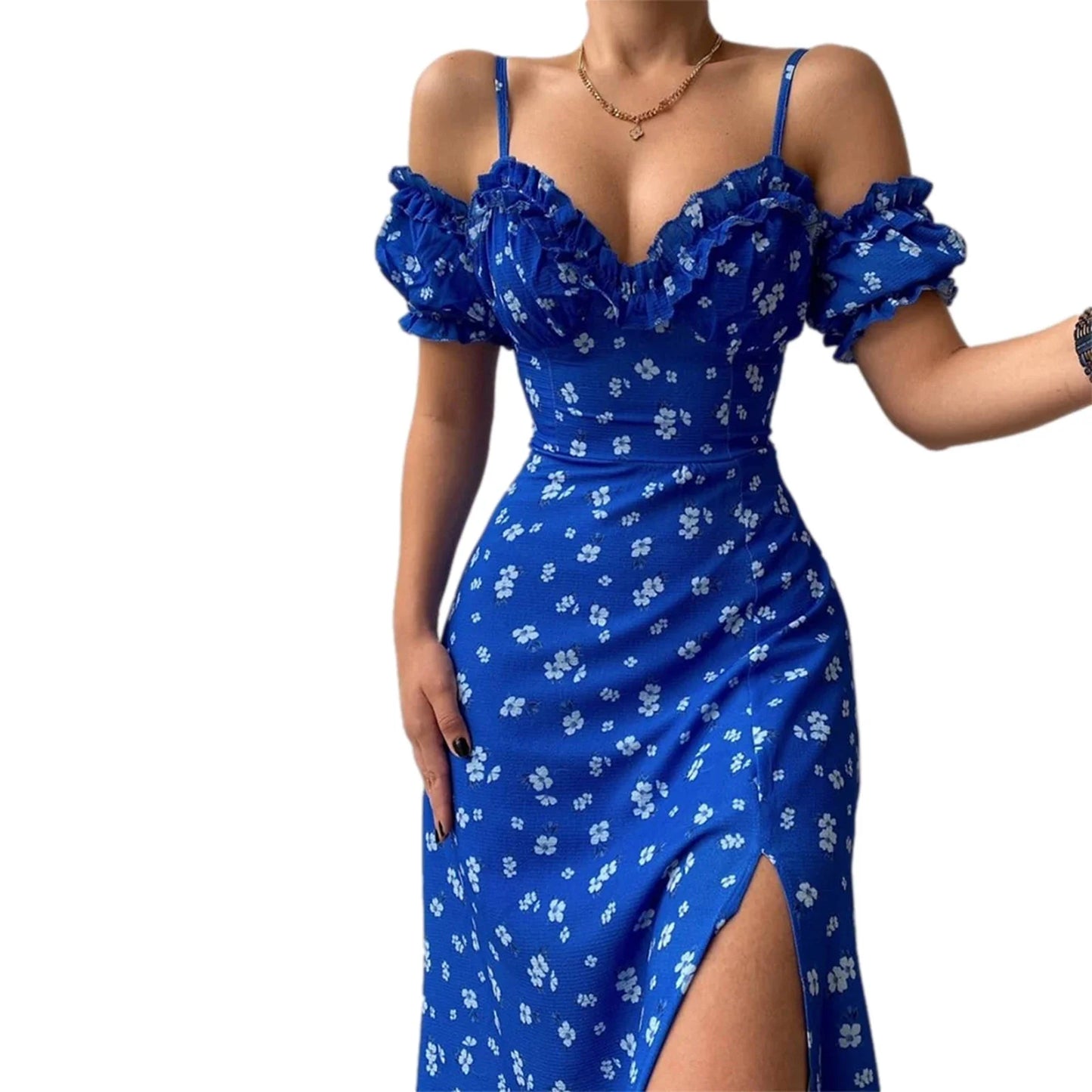 EJVS™ Elegant Floral Print Split Dress
