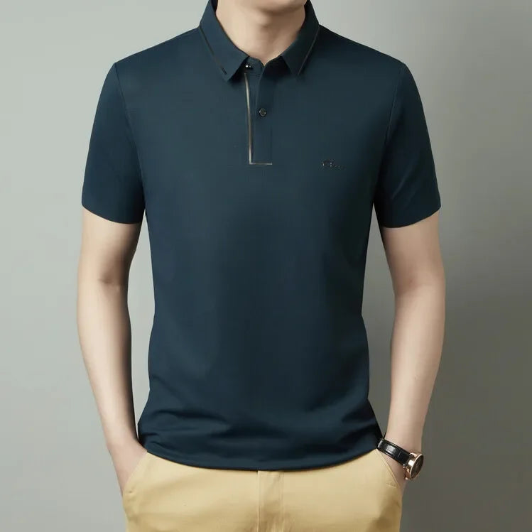 EJVS™  Men's New Polo Shirt Seamless Premium Luxury Cool Fabric Business Casual Golf Slim Fit Blouse Collar T-shirt