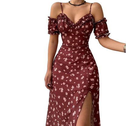 EJVS™ Elegant Floral Print Split Dress