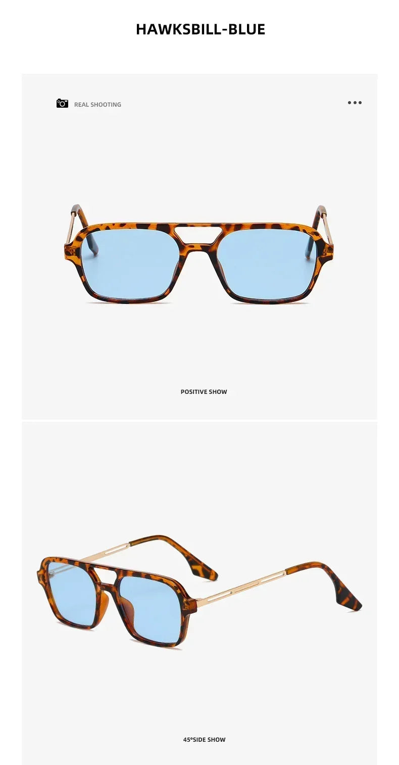 EJVS™  Fashion Vintage Square Sunglasses Woman Brand Retro Small Frame Sun Glasses Female Double Bridges Design Oculos De Sol Feminino