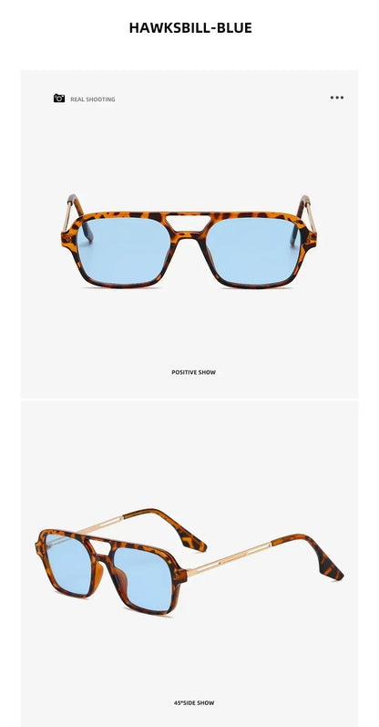 EJVS™  Fashion Vintage Square Sunglasses Woman Brand Retro Small Frame Sun Glasses Female Double Bridges Design Oculos De Sol Feminino