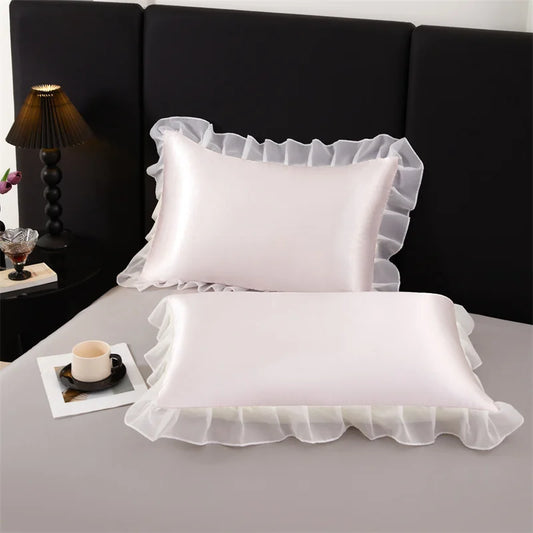 EJVS™ 2PCS Satin Silk Pillowcases with Ruffles