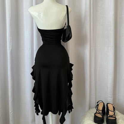 EJVS™  Strapless High Slit Vestidos Mini Dress