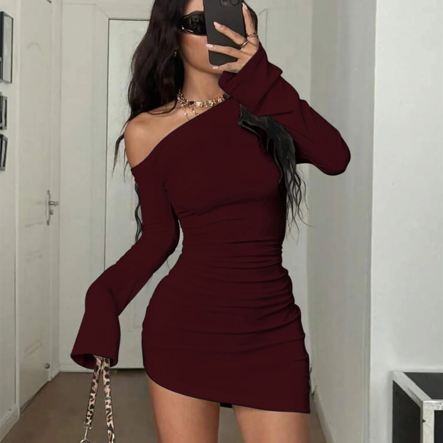 EJVS™ Dulzura Inclined Shoulder Mini Dress