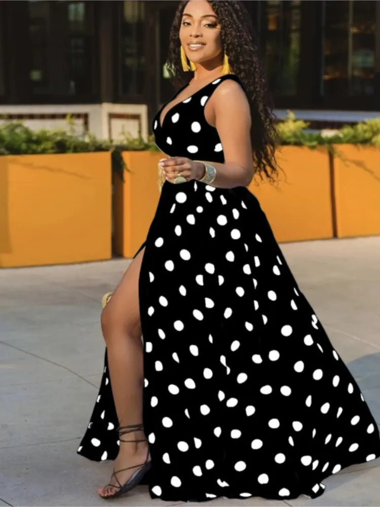 EJVS™  Summer Boho Sleeveless Slim Print Side Slit Party Maxi Dresses