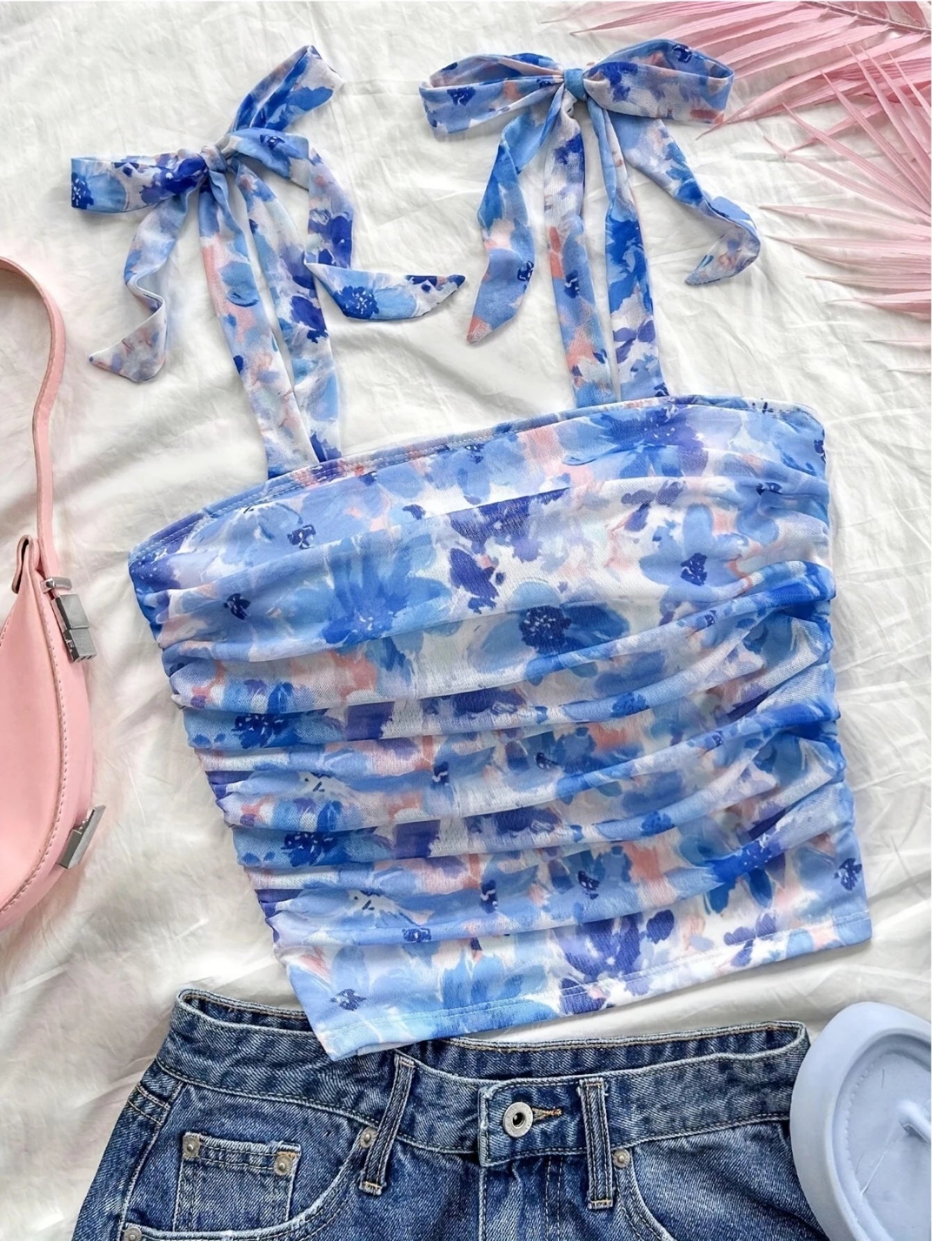 EJVS™ Tie Shoulder Ruched Crop Top