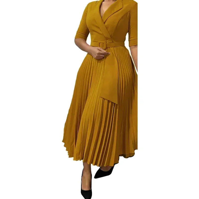 EJVS™  Dashiki Elegant African Pleated Dresses V-Neck Polyester