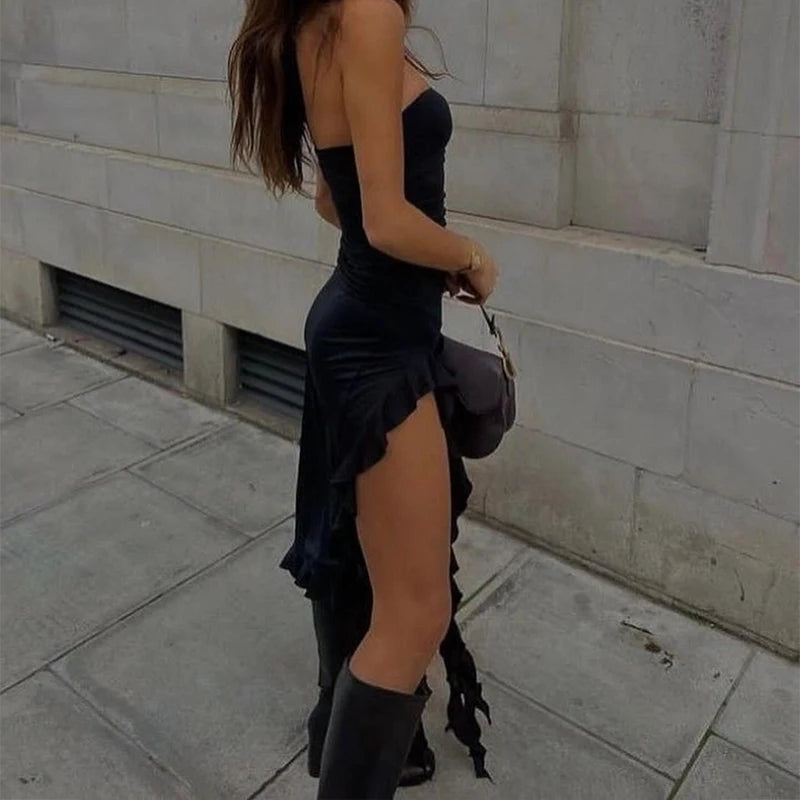 EJVS™  Strapless High Slit Vestidos Mini Dress