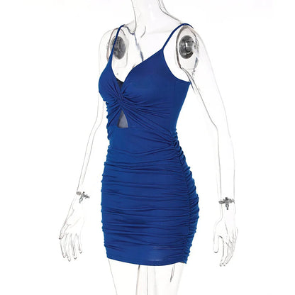 EJVS™  Spaghetti Strap Bodycon Backless Folds Wrap Hip Dress