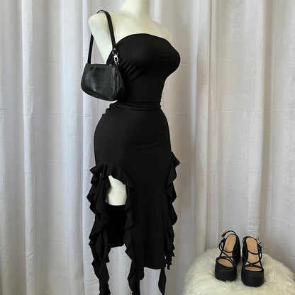 EJVS™  Strapless High Slit Vestidos Mini Dress