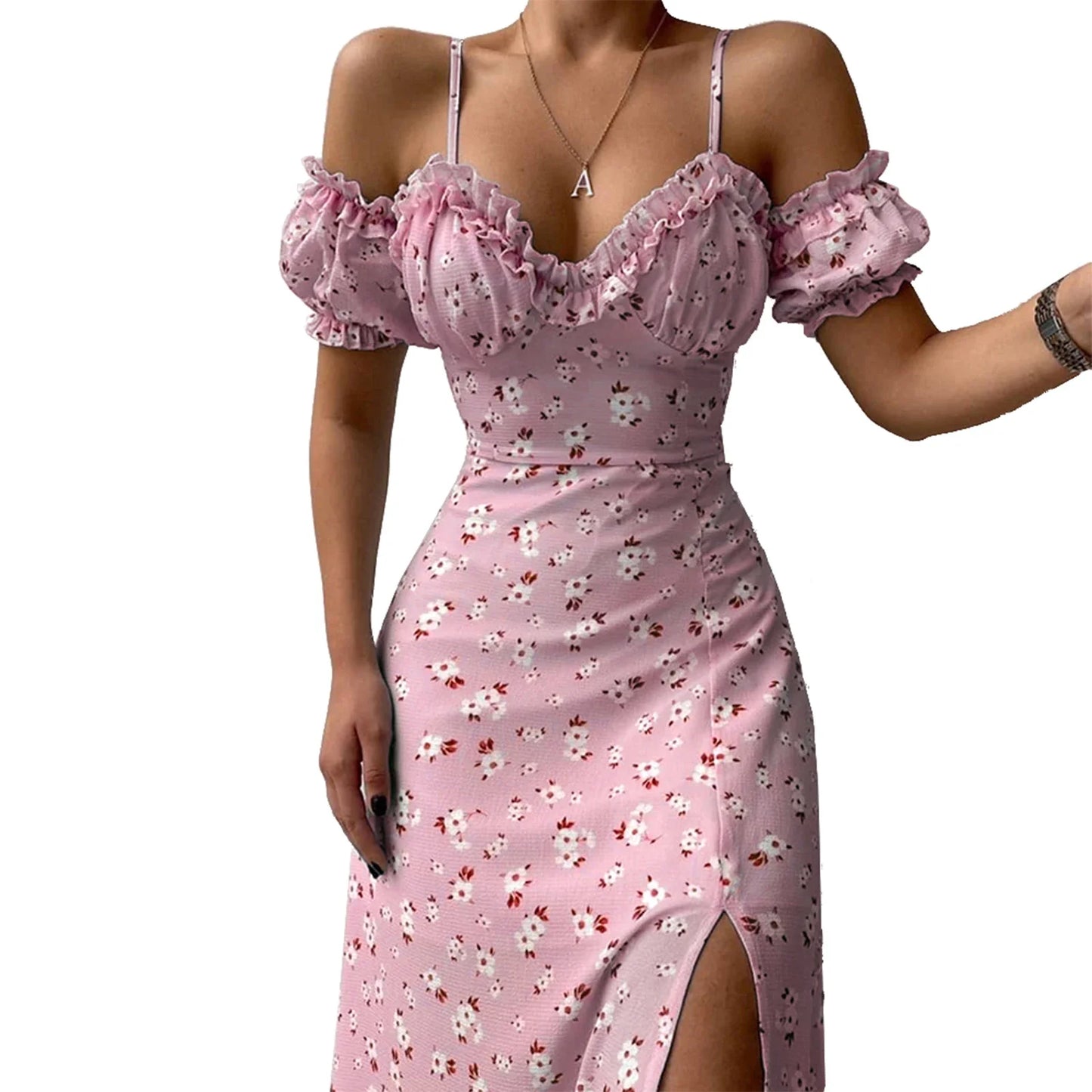 EJVS™ Elegant Floral Print Split Dress