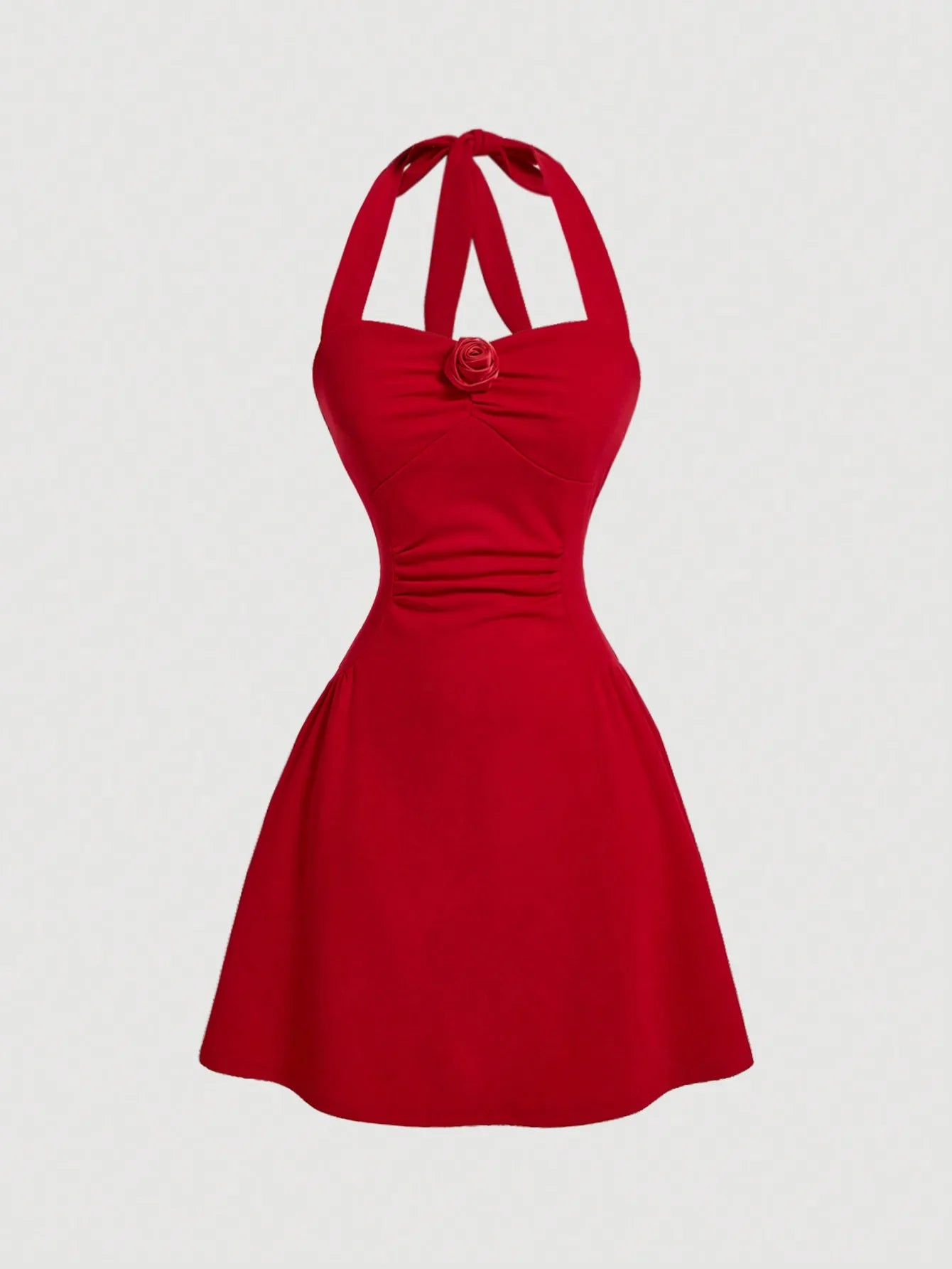 EJVS™ Red Bow Halter Pleated Dress