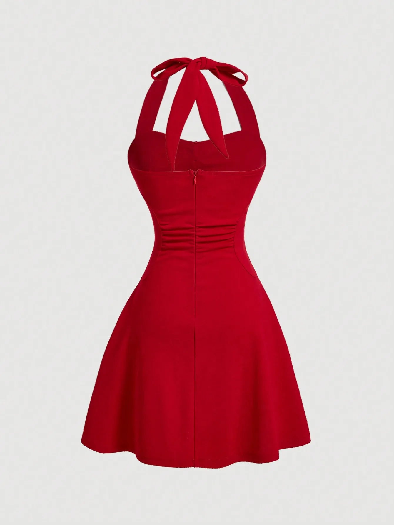EJVS™ Red Bow Halter Pleated Dress