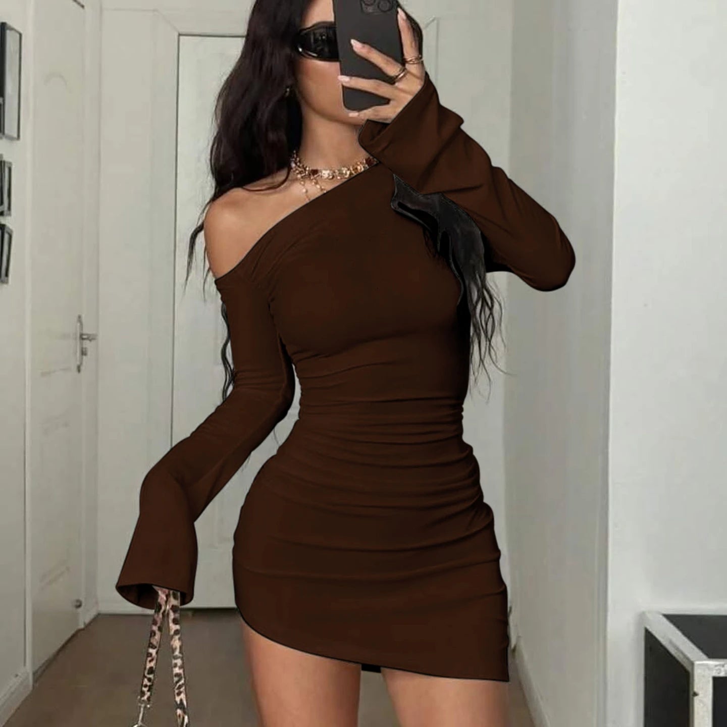 EJVS™ Dulzura Inclined Shoulder Mini Dress
