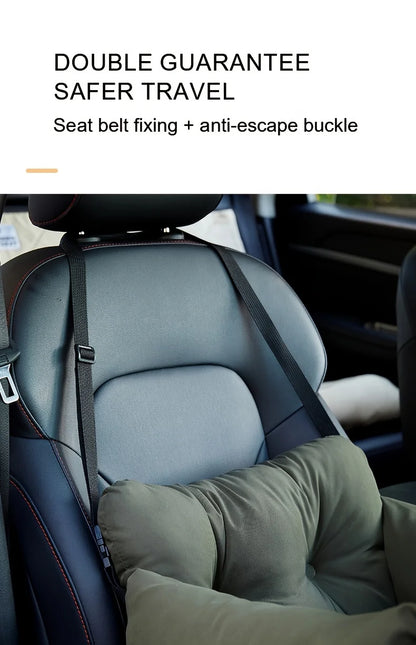 EJVS™  Dog Car Bed/Seat with Safety Belt - Non-Slip Pet Car Bed for Small Dogs, Washable Travel Carrier with Secure Straps for Safe Car