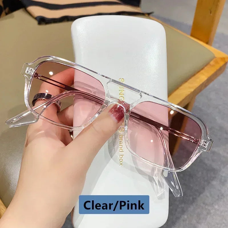 EJVS™  Fashion Vintage Square Sunglasses Woman Brand Retro Small Frame Sun Glasses Female Double Bridges Design Oculos De Sol Feminino