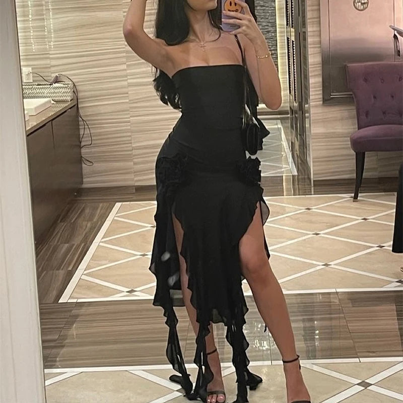 EJVS™  Strapless High Slit Vestidos Mini Dress