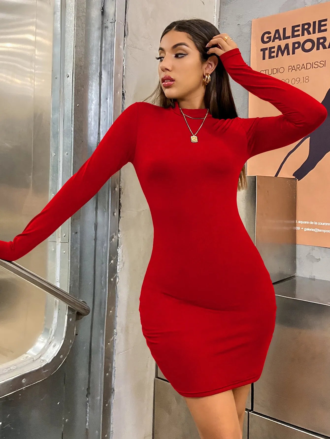 EJVS™  Long Sleeved Slim Bodycon Mini Dress
