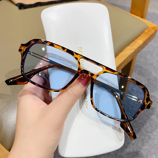 EJVS™  Fashion Vintage Square Sunglasses Woman Brand Retro Small Frame Sun Glasses Female Double Bridges Design Oculos De Sol Feminino
