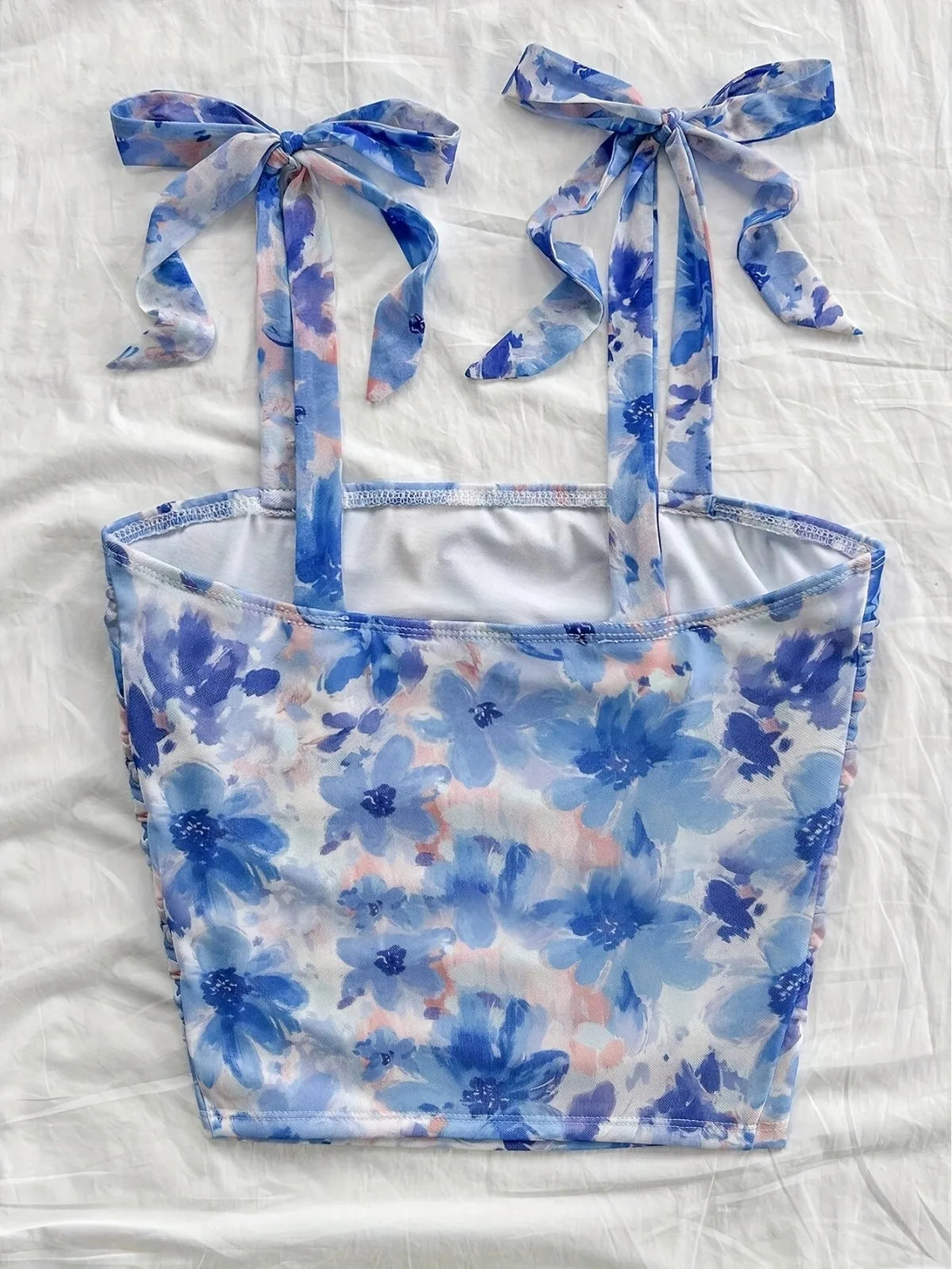 EJVS™ Tie Shoulder Ruched Crop Top