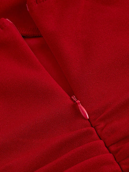 EJVS™ Red Bow Halter Pleated Dress