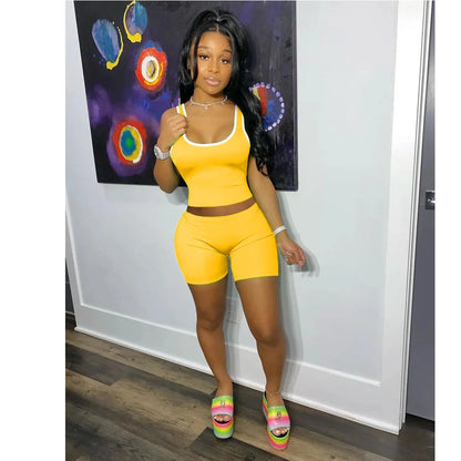 EJVS™  Women's Fashion Sexy Sports Solid Color Tank Top Shorts Set