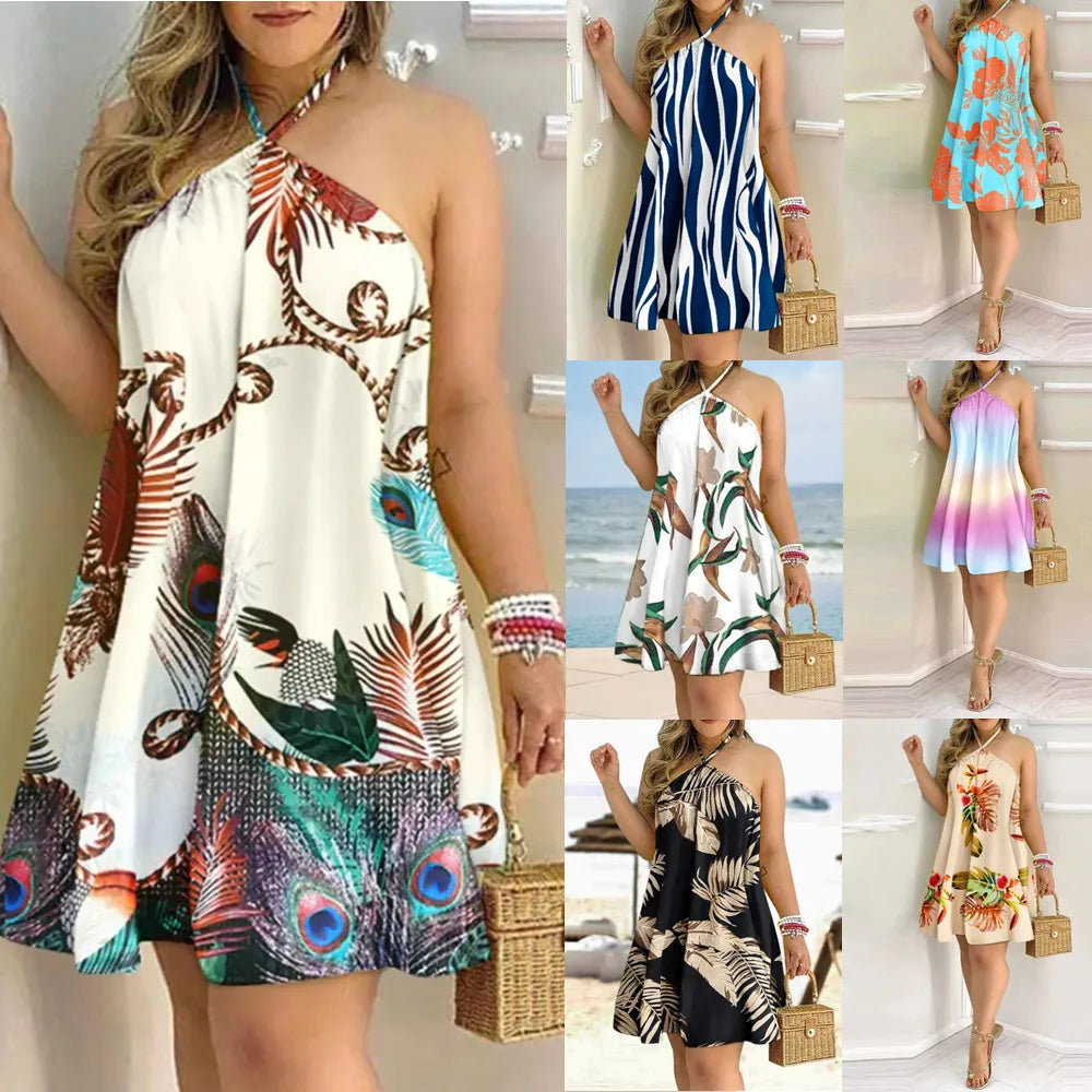 EJVS™ Tropical Print Backless Dress