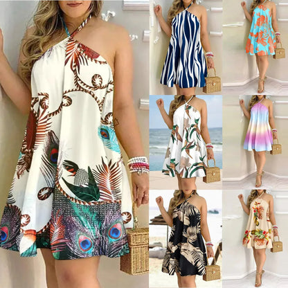 EJVS™ Tropical Print Backless Dress