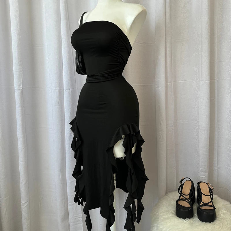 EJVS™  Strapless High Slit Vestidos Mini Dress