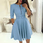 EJVS™  Round Neck Printed Belt Party Dress Elegant Office Lady Zipper Dress