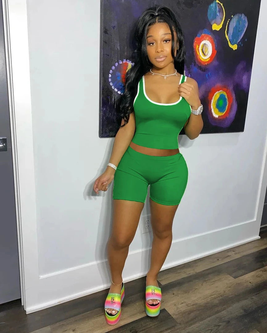 EJVS™  Women's Fashion Sexy Sports Solid Color Tank Top Shorts Set