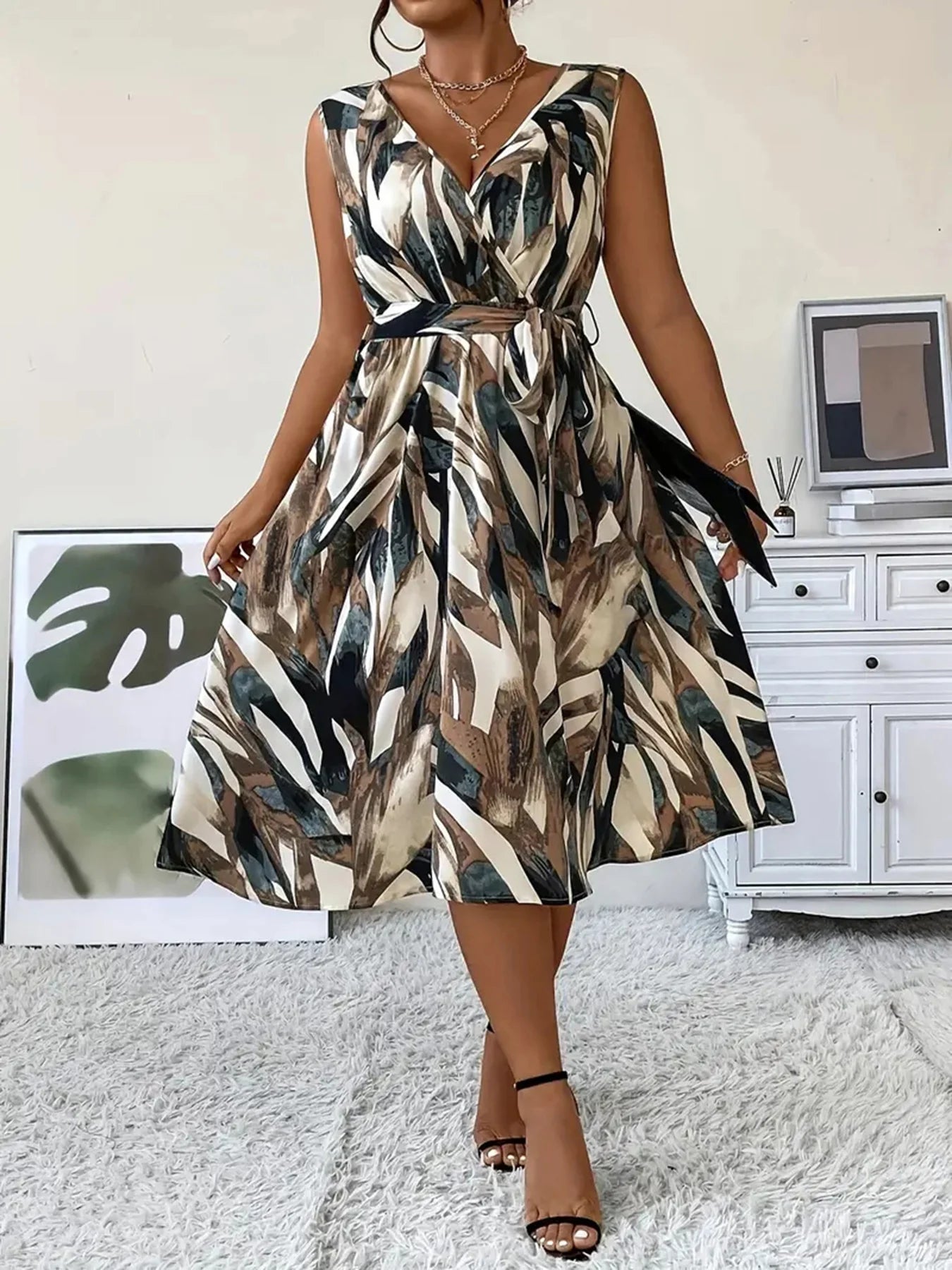 EJVS™ Elegant Women's Printed Work Dress