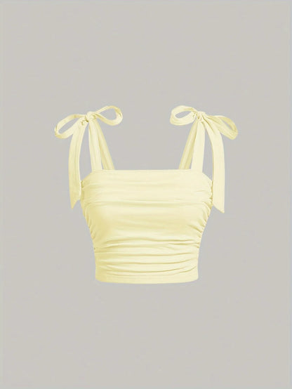 EJVS™ Tie Shoulder Ruched Crop Top