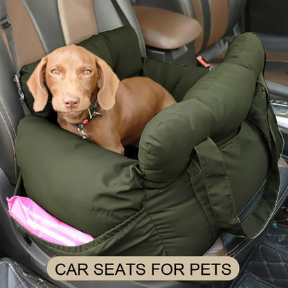 EJVS™  Dog Car Bed/Seat with Safety Belt - Non-Slip Pet Car Bed for Small Dogs, Washable Travel Carrier with Secure Straps for Safe Car