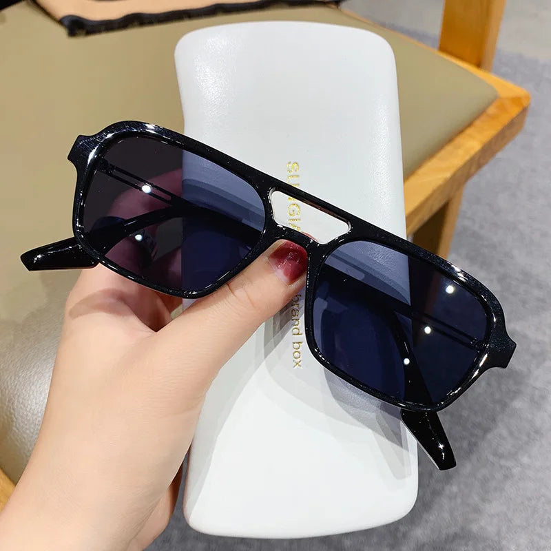EJVS™  Fashion Vintage Square Sunglasses Woman Brand Retro Small Frame Sun Glasses Female Double Bridges Design Oculos De Sol Feminino