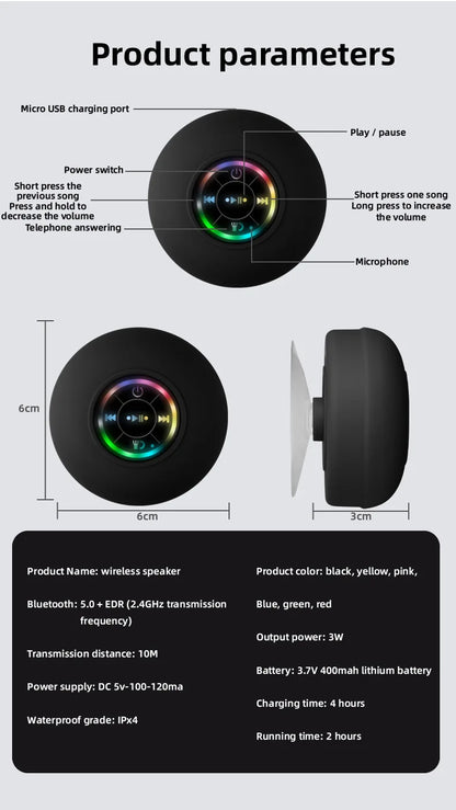 EJVS™  Mini Bluetooth Waterproof Wireless Shower - RGB Lights